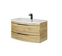 Ensemble lavabo Pelipal Série 7045 SET-167-041 Chêne Halifax pores synchrones, poignées noires, 91 cm