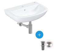 Ensemble lavabo suspendu en porcelaine vitrifiée 55.3x38.6cm + Bonde clic-clac + Siphon de lavabo (39440000-SET)