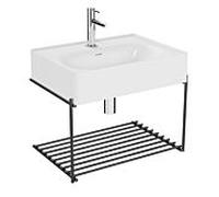 Ensemble lavabo VitrA Equal 64082 avec vasque de 60 cm, laque blanche brillante, étagère métallique, noir mat