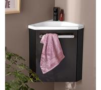 Ensemble lave-mains d'angle suspendu avec robinet noir