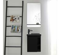 Ensemble lave-mains HAMPTON avec rangement latéral et miroir tablette noire