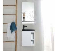 Ensemble lave-mains HAMPTON avec rangement latéral et miroir tablette noire