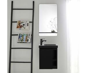 Ensemble lave-mains HAMPTON avec rangement latéral et miroir tablette noire
