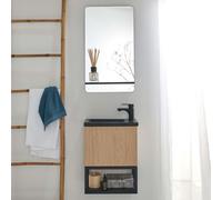 Ensemble lave-mains NOVA métal et bois avec miroir à tablette