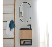 Ensemble lave-mains NOVA métal et bois avec miroir ovale
