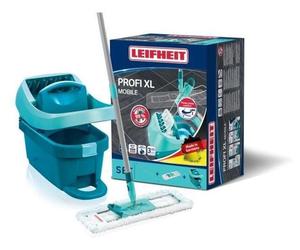 Ensemble Lave Sol avec Seau Essoreur à Roulettes Leifheit Profi XL Mobile, Balai Serpillière à Plat 360°, Housse Micro Duo, Largeur 42 cm