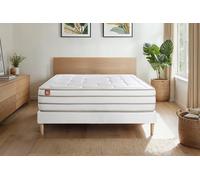 Ensemble LE DOUILLET 90 x 200 cm sommier Blanc - 26cm - Mmoire de forme - Matriaux co-responsable - Sommier Tapissier Blanc - Avec couette et oreillers