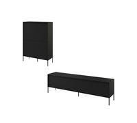 Ensemble LENARA avec buffet haut 100 cm + meuble TV 193 cm avec tasseaux et LED noir BOBOCHIC Noir