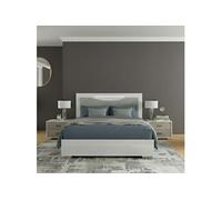 Ensemble Lit 140x190cm + 2 chevets blanc et imitation marbre - GENESIS -
