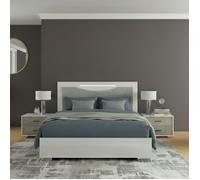 Ensemble Lit 140x190cm + 2 chevets blanc et imitation marbre - GENESIS