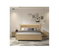 Ensemble Lit 140x200cm avec éclairage led + 2 chevets aspect bois et noir - LUDY - ALTOBUY