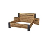 Ensemble Lit 140x200cm + Chevets Effet Bois - CANDAS -