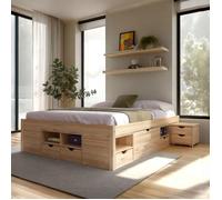 Ensemble lit 160x200 cm + 2 chevets en pin massif naturel - CHAMONIX