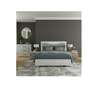 Ensemble Lit 160x200cm + 2 chevets + commode blanc et imitation marbre - GENESIS -