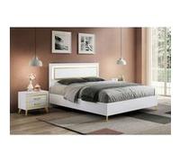 Ensemble Lit 160x200cm avec Leds + 2 Chevets Laqués Blanc et Décor Doré - JEMMA - ALTOBUY Blanc G