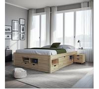 Ensemble lit 180x200 cm + 2 chevets en pin massif naturel - CHAMONIX
