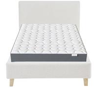 Ensemble Lit adulte 140x190 - tête de lit en velours beige - Milo + Matelas mousse