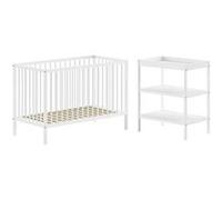 Ensemble Lit Bébé Evolutif + Table à Langer en Hêtre Massif Laqué Blanc - ELIOTT -