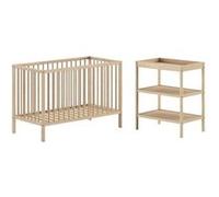 Ensemble Lit Bébé Evolutif + Table à Langer en Hêtre Massif Vernis Naturel - ELIOTT -