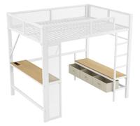 Ensemble lit bébé - Lit en métal avec armoire - 140 x 200 cm - Armoire ouverte - 3 tiroirs - Port USB - Éclairage LED - Blanc