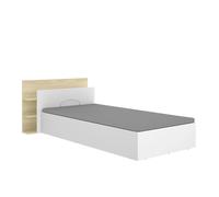 Ensemble Lit coffre coloris blanc 90x190 cm + tête de lit à 2 étagères