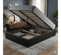 Ensemble Lit Coffre et Matelas 140x200 cm - Couleur : Noir - Sommier Relevable avec Grand Coffre de Rangement et Vérins Hydrauliques - Matelas Latex Soutien Ferme - Lit Coffre Déhoussable Moderne