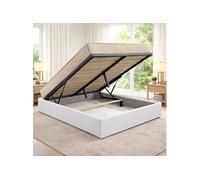 Ensemble Lit Coffre et Matelas 180x200 cm - Mousse Ferme - Blanc - Sommier Relevable avec Rangement - OEKO-TEX