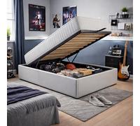 Ensemble Lit Coffre et Matelas 90x200 cm - Couleur : Gris - Sommier Relevable avec Grand Coffre de Rangement et Vérins Hydrauliques - Matelas Latex Soutien Ferme - Lit Coffre Déhoussable Moderne