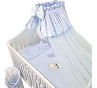 ensemble lit d'enfant et literie Happy Leo 13 pièces comprenant un matelas réglable en hauteur en bois massif avec broderie (ourson bleu lune)
