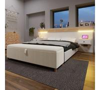 Ensemble lit double 140x200, 2 tables de chevet LED USB-C + banc 145x38 hydraulique (Sonoma Oak/Blanc + Beige)