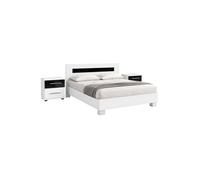 Ensemble lit double DUBLIN 140x190cm avec 2 chevets - Blanc et noir brillant