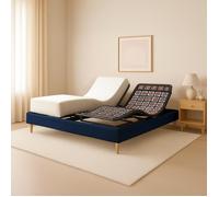 Ensemble lit électrique 160x200 bleu - Sommier relaxation à plots + contour velours côtelé + matelas