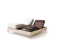 Ensemble lit électrique 180x200 beige, Sommier relaxation à plots + contour velours côtelé + matelas