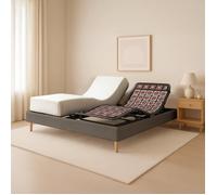 Ensemble lit électrique 180x200 gris - Sommier relaxation à plots + contour velours côtelé + matelas