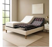 Ensemble lit électrique 200x200 sable - Sommier relaxation à plots + contour bouclette + matelas