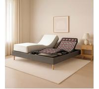 Ensemble lit électrique 90x190 gris - Sommier relaxation à plots + contour velours côtelé + matelas