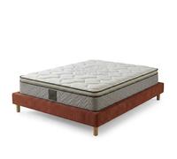 Ensemble lit et matelas - SAMPUR - Terra Cotta - 180x200 cm - Velours côtelé - Matelas mémoire de forme 21 cm