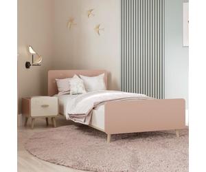 Ensemble Lit et table de chevet - SUZIE - 90 x 190 cm - Chêne / Abricot - DEMEYERE