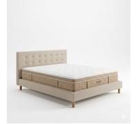 Ensemble lit - SAMPUR - 200x200 - Tête de lit velours côtelé - Matelas hôtelier 33 cm - Mémoire de forme
