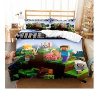 Ensemble literie 140x200 - Alokus - Design Minecraft - Housse de couette et taie d’oreiller - Doux, léger et résistant