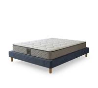 Ensemble literie - SAMPUR - Cosmos - 140 x 190 cm - Velours côtelé bleu nuit - Matelas mémoire de forme 21 cm