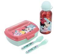 Ensemble Lunch Box + Gourde + Couverts - MINNIE - Rose - Rectangulaire - Enfant - Compatible lave-vaisselle