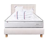 Ensemble Luxury Literie Matelas Iris 140x190 cm, 2 Oreillers, Couette, Sommier, Tête de Lit Beige