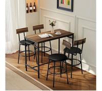 Ensemble mange-debout brun 110 x 55 x 90 cm, 1 table + 4 tabourets, gain de place, style industriel