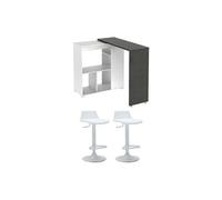 Ensemble ""Mange debout"" : Meuble de bar SATURNE + 2 tabourets de bar CALAS - Blanc et béton