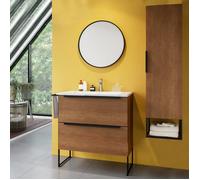 Ensemble MARINA meuble + vasque + miroir + colonne / Décor Noyer