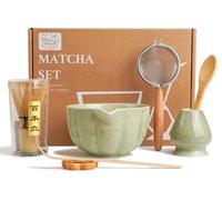 Ensemble matcha, 7 pièces : bol en céramique verte, fouet en bambou, cuillère, accessoires