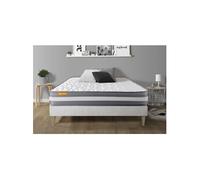 Ensemble matelas 140 x 200 cm Memo plus - Mousse à mémoire de forme - Ep : 24 cm - Ferme - sommier kit Blanc