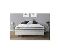 Ensemble matelas 140 x 200 cm Memo spring - Ressorts ensachés - Ep : 22 cm - Ferme - sommier kit Blanc