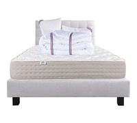 Ensemble Matelas 140x190 cm, Dreamlux, 26 cm, ressorts ensachés mousse mémoire de forme, ferme, face été/hiver + sommier gris ep20cm + 2 oreillers + couette + Tête de Lit G